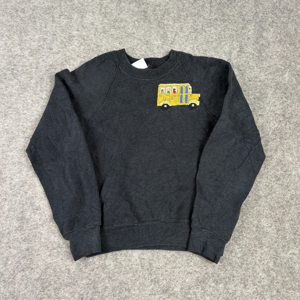 Wrangler Sweats Sweatshirt Youth Small Black School Bus Embroidered Vintage Crew
